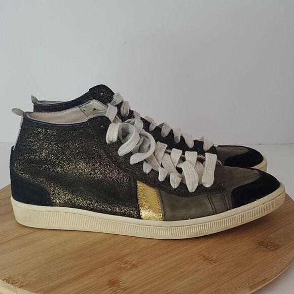 Cotelac Sawa Black Gold Leather Sparkly Hi Top Sneakers Size 40 - Picture 1 of 12